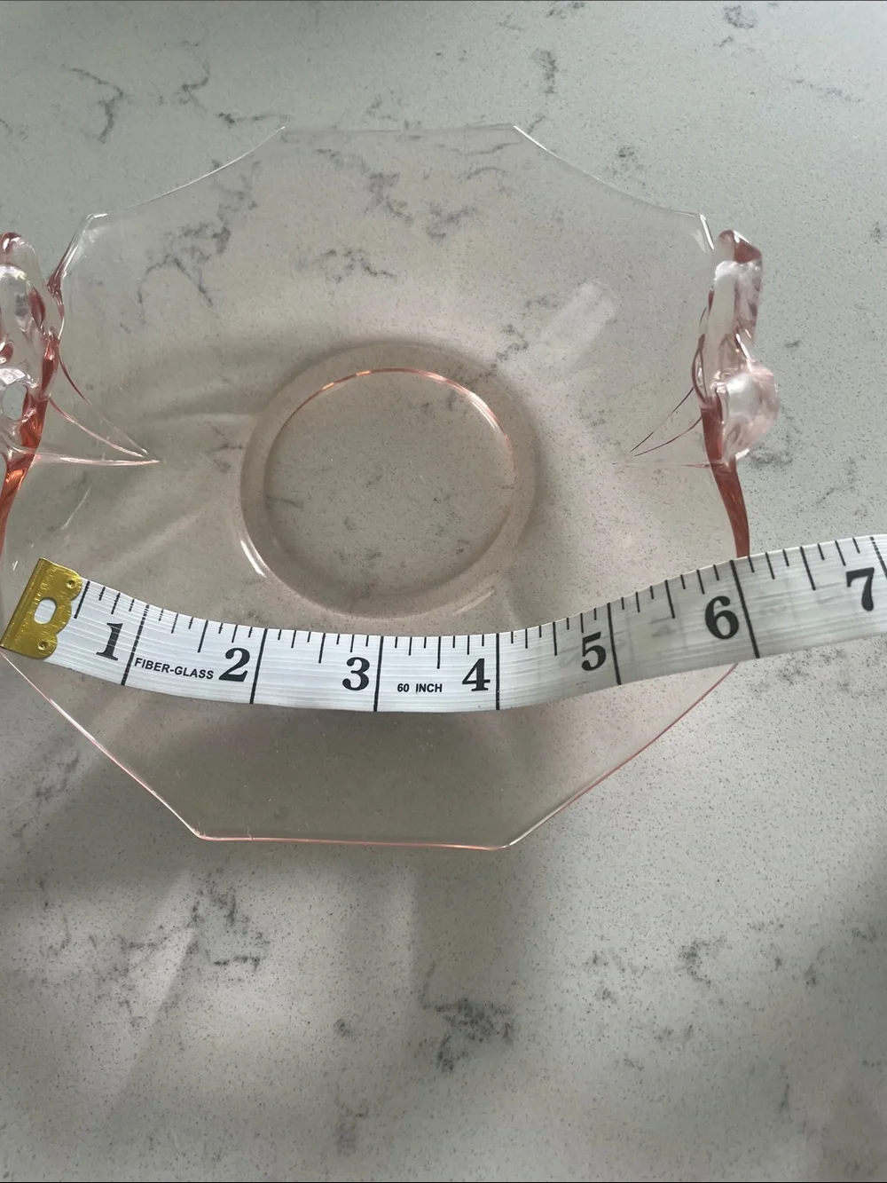 Pink glass dish.